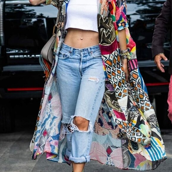 Over Sized Kimonos Women's Geometry Print Rayon Kimonos for Summer Loose Open Fr - Picture 7 of 8